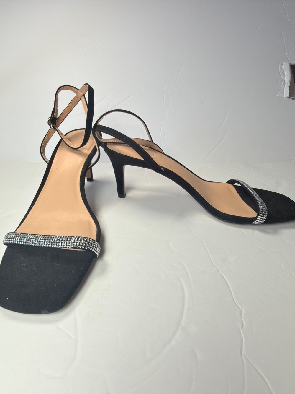 LOFT Black Rhinestone Strap Slingback Heels